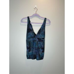 NWT Title 9 Blue and Green Tropical Print Tankini Top Size Large B/C